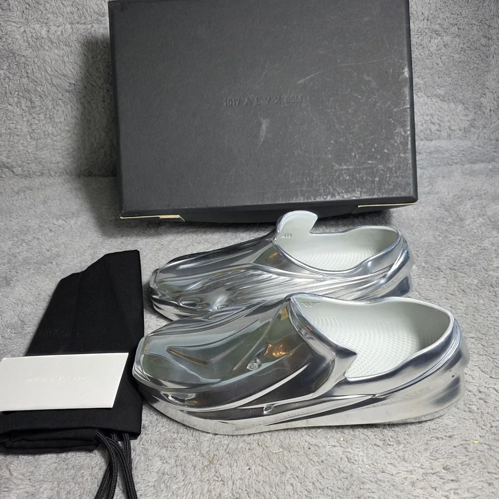1017 ALYX 9SM Mono Chrome Silver Metallic‎ Slip Ons Clogs Shoes EU 40 NEW IN BOX